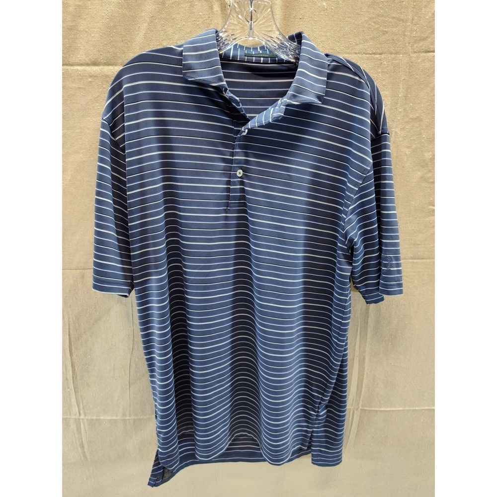 Turtleson Mens Blue Striped Performance Golf Polo Shirt Size Medium